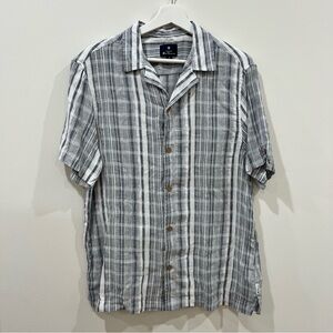 Ben Sherman Men's Blue and White Striped Short Sleeve Button Down Shirt Medium